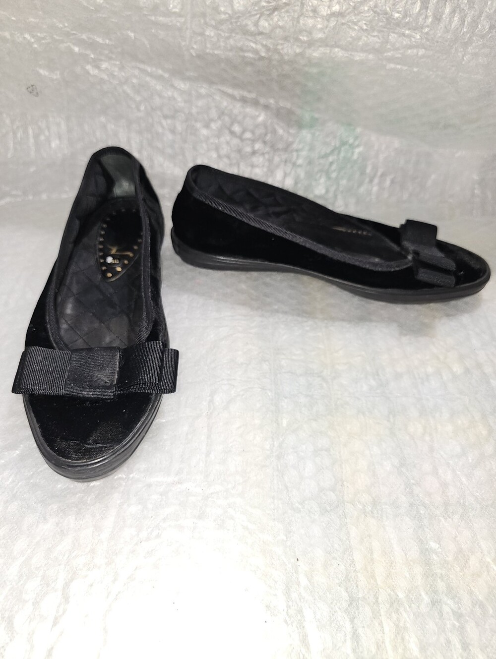 Vintage YSL black velvet slip-on ballet Bow flats rounded toe Size 38 USA 7.5 - Picture 7 of 10